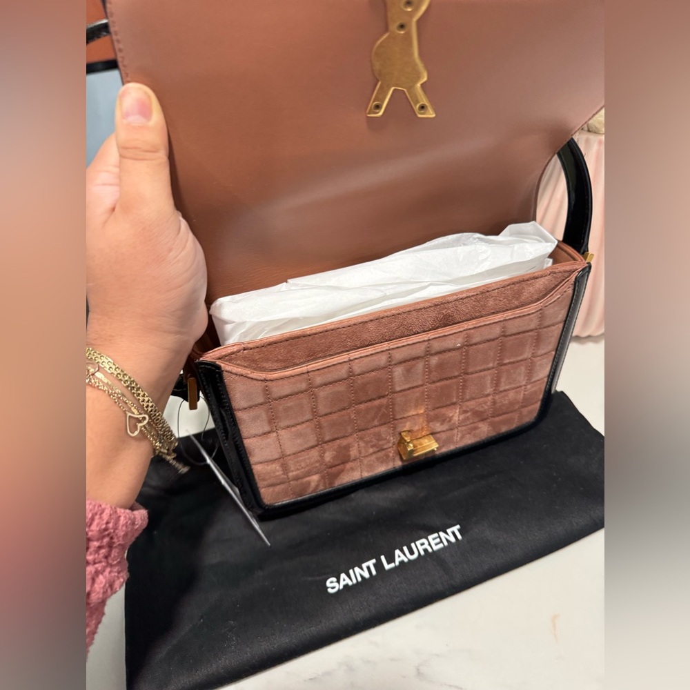 SALE🍒🤍 SAINT LAURENT solferino medium quilted suede and spazzolato leather bag 🤍 - Picture 11 of 16